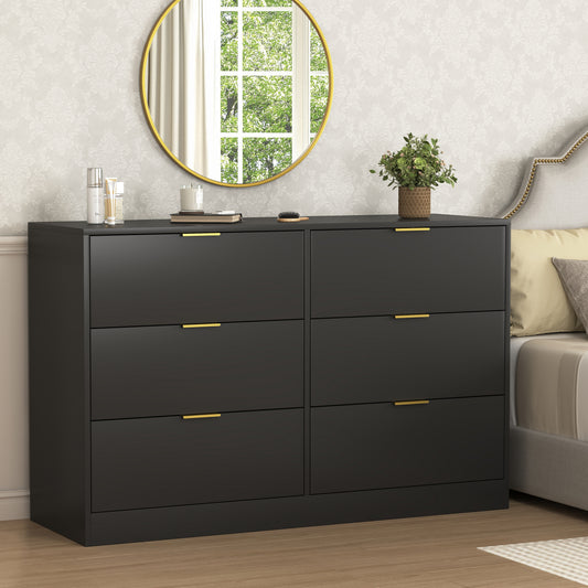 Modern 6-Drawer Dresser, Black