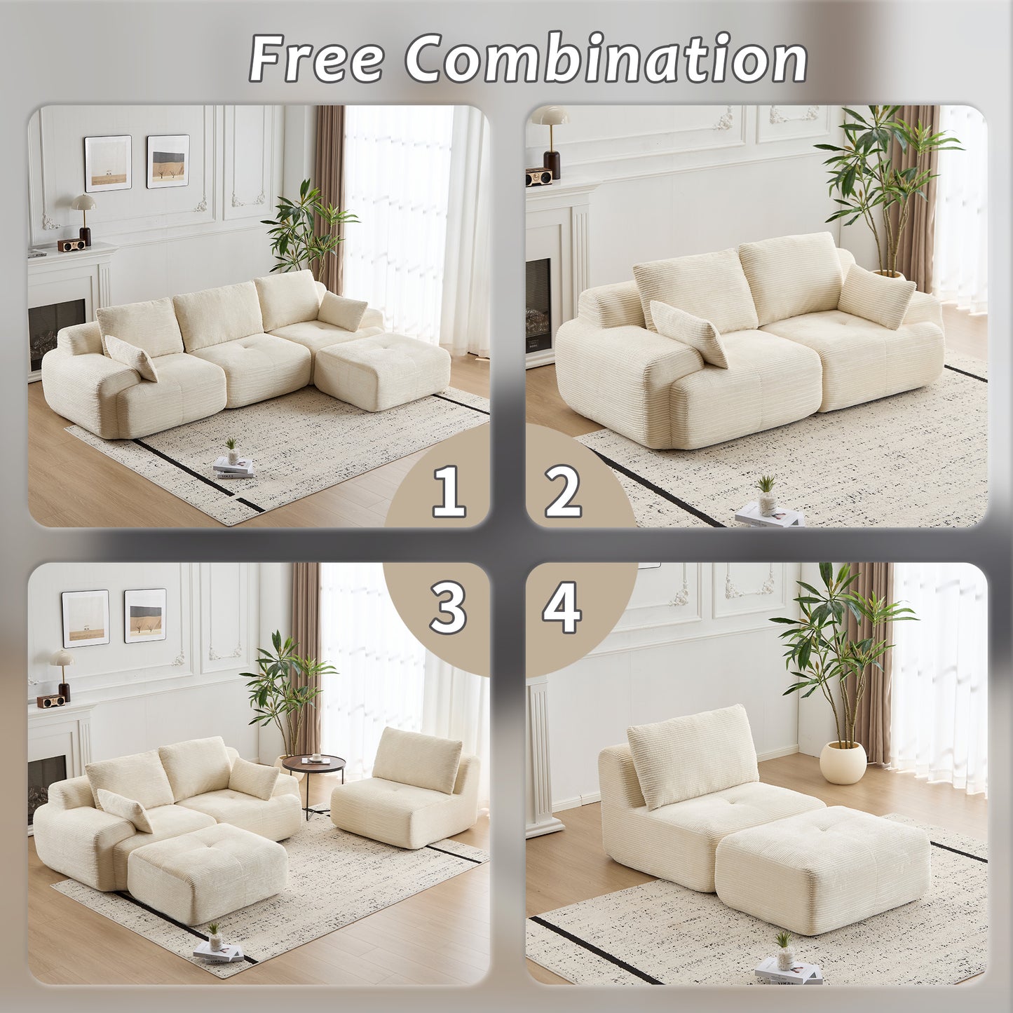 Modern Memory Foam Compressed Sofa, Large Sectional