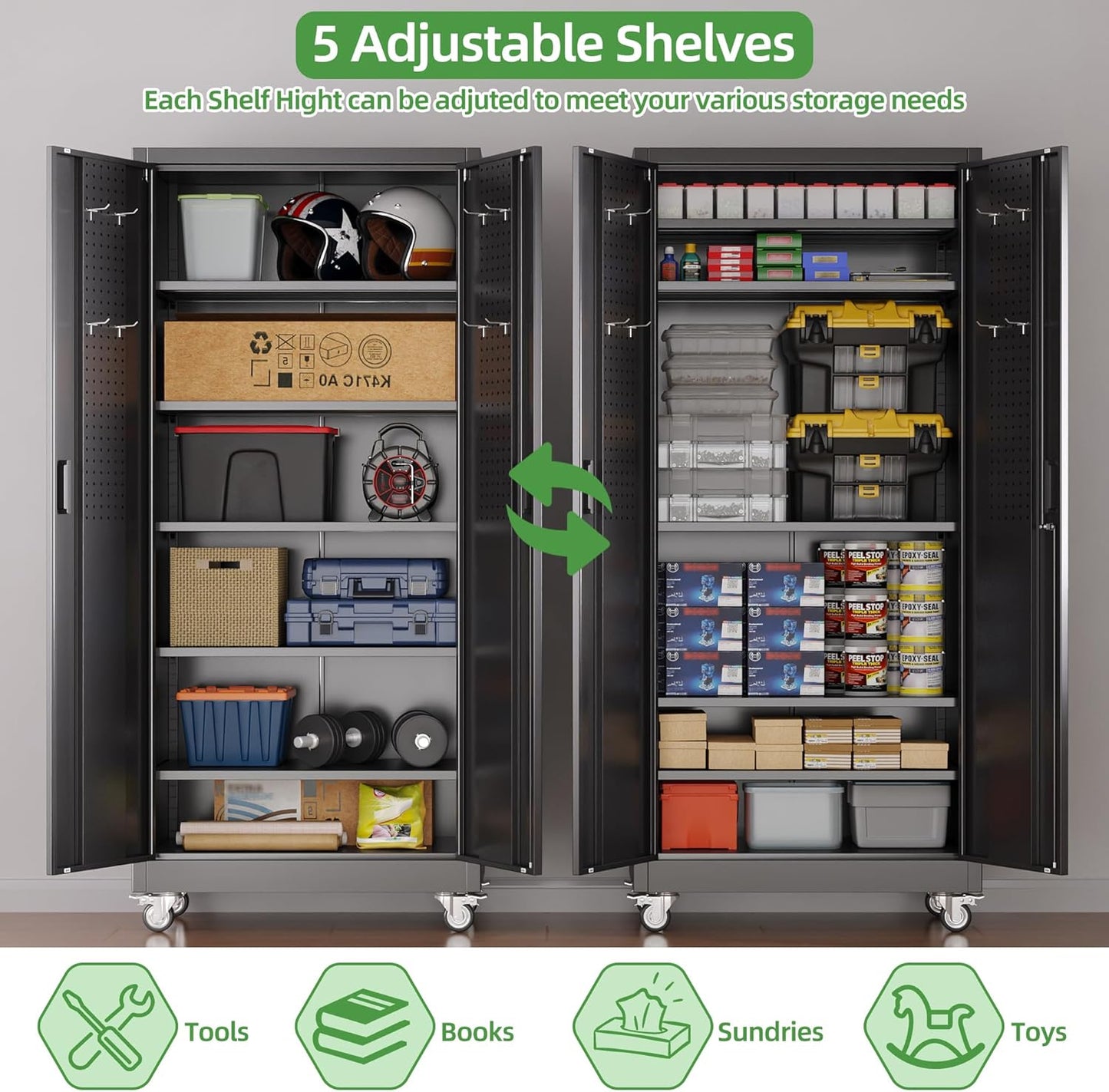Garage Storage Cabinet with Pegboard And 5 Adjustable Shelves
