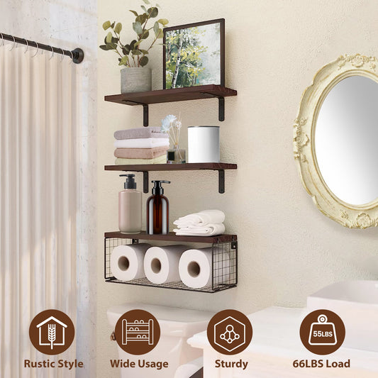 2 In 1 Floating Shelves with Storage Basket