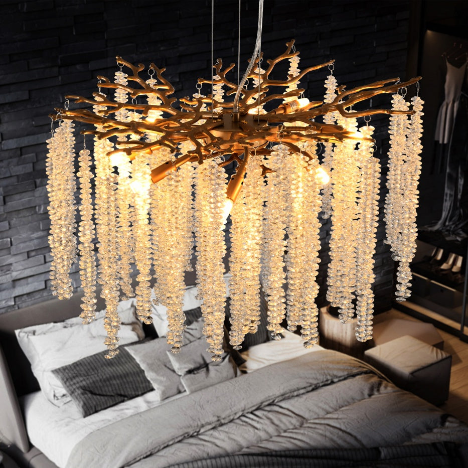24-inch Modern Golden Pendant Light with Cascading Crystals