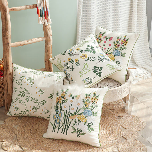 Home Embroidery Plants and Flowers Pillowcase