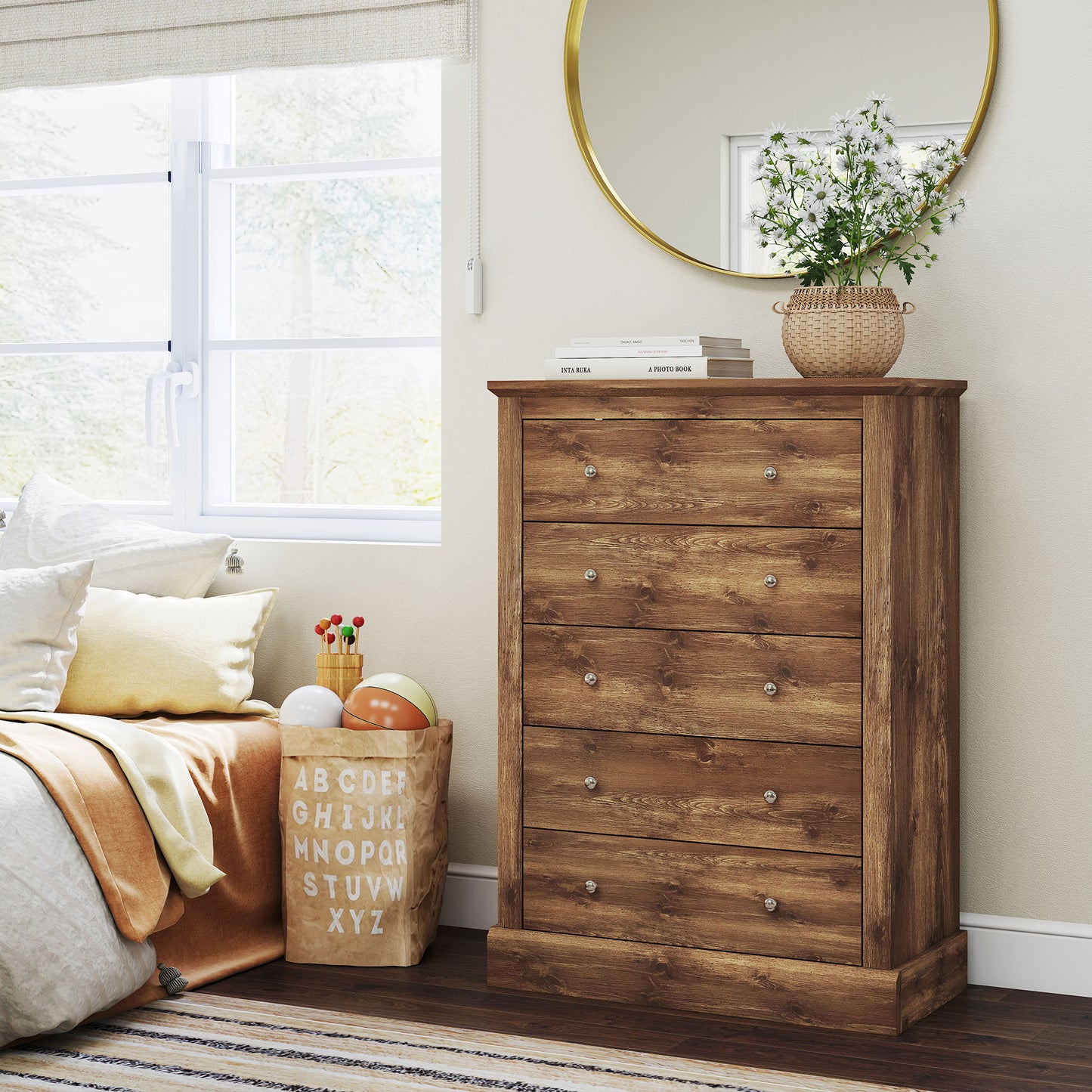 Farmhouse Style Chest of Drawers with 5 Drawers