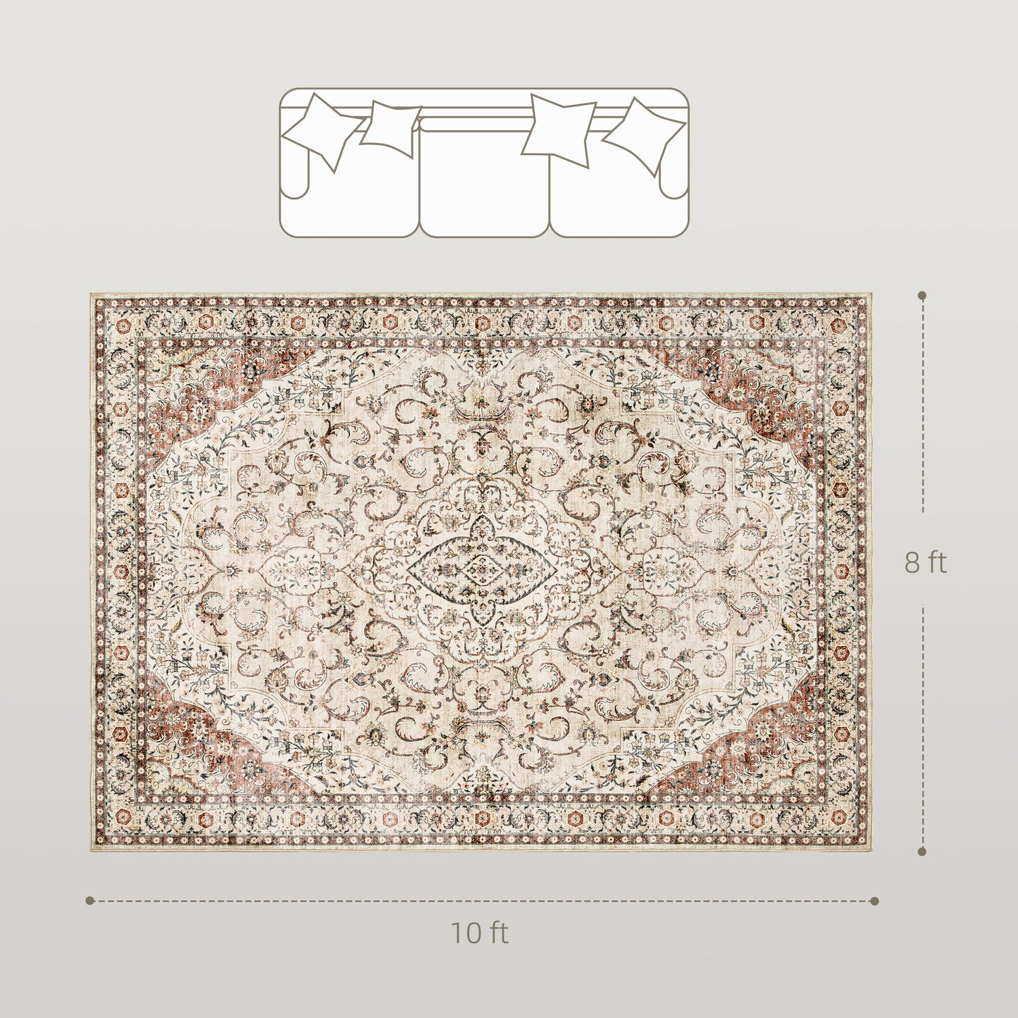 Area Rug 8'x10', Mixed-Brown