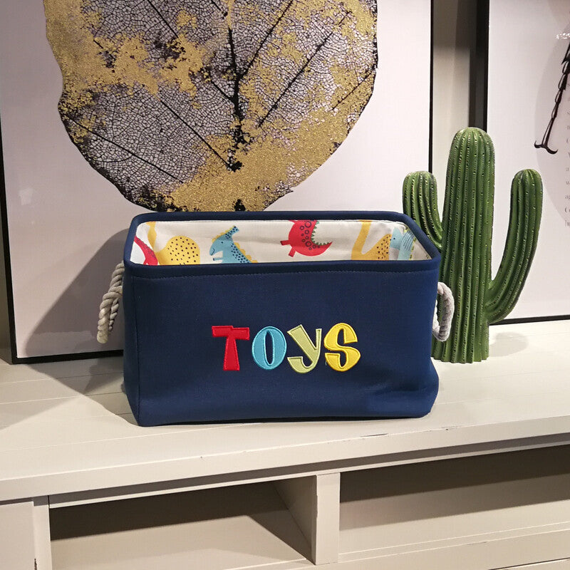 Canvas Folding Embroidery Cartoon Dinosaur Storage Basket