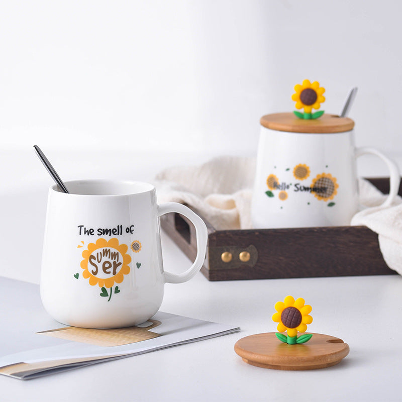 Sunflower Ceramic Cup with Lid