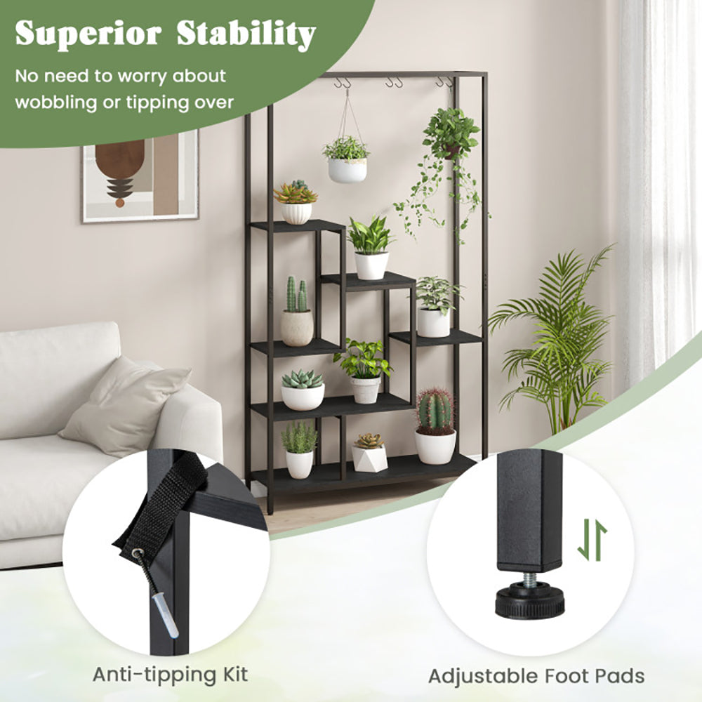 6-Tier Tall Plant Stand 71" with 10 Hanging Hooks