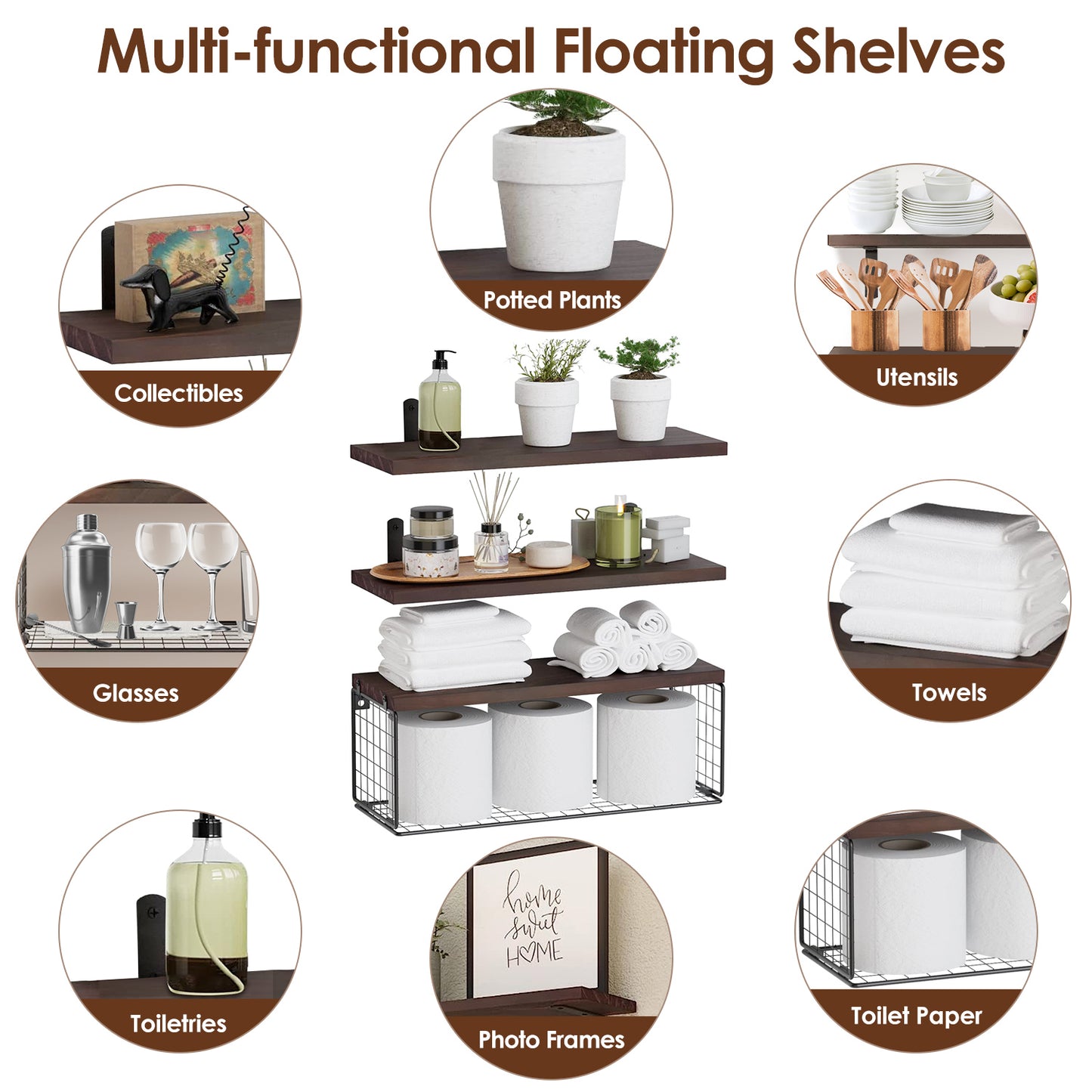 2 In 1 Floating Shelves with Storage Basket