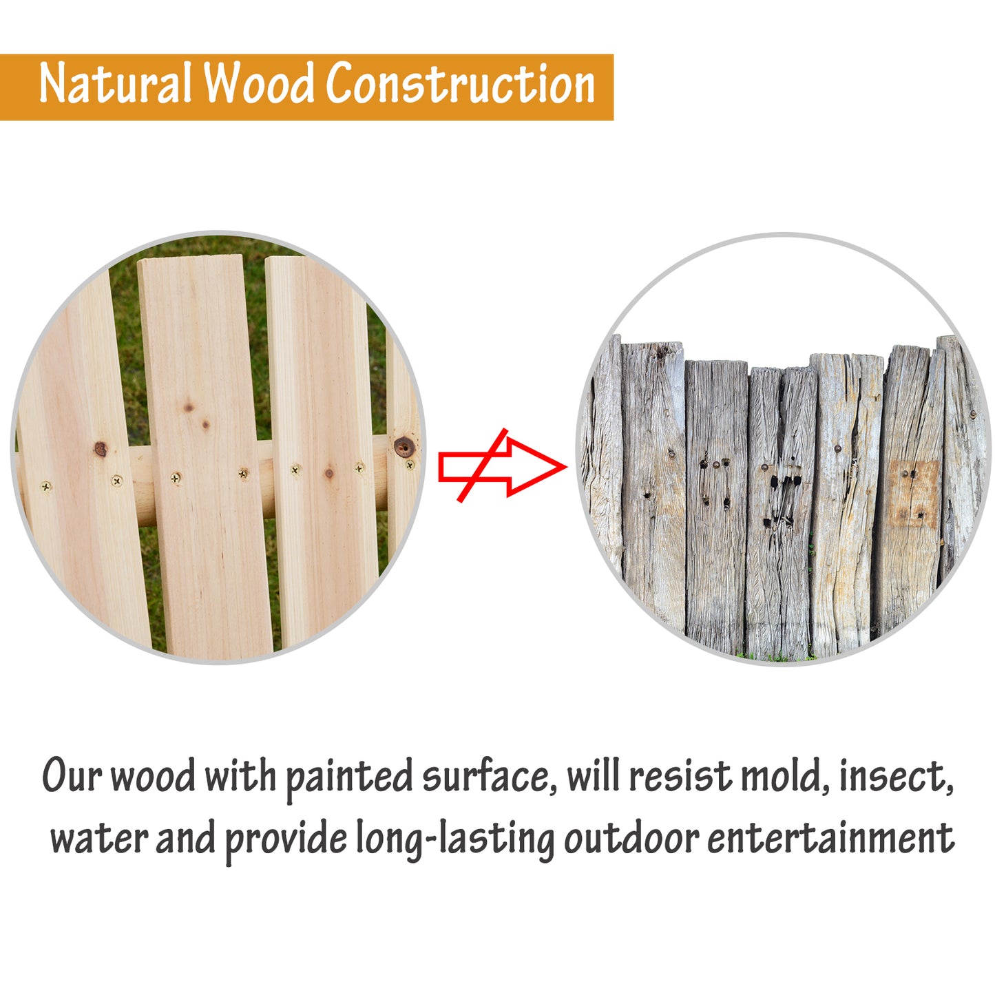 2-Seat Wooden Swing Bench, Natural Wood
