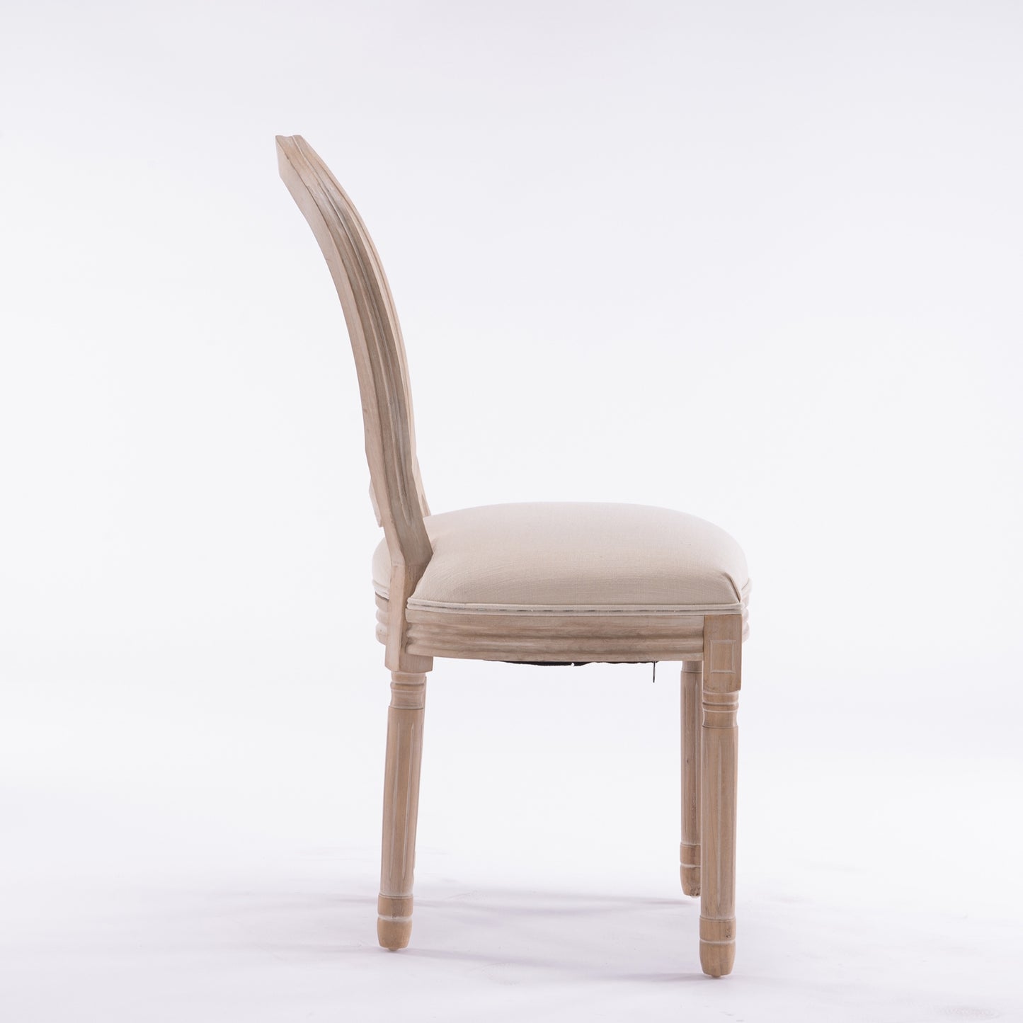 Set Of 2 French Style Solid Wood Antique Linen & Rattan Dining Chair, Cream