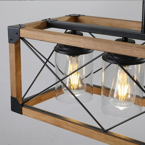 32 Inch Walnut Industrial Farmhouse Rectangle 5-Light Chandelier