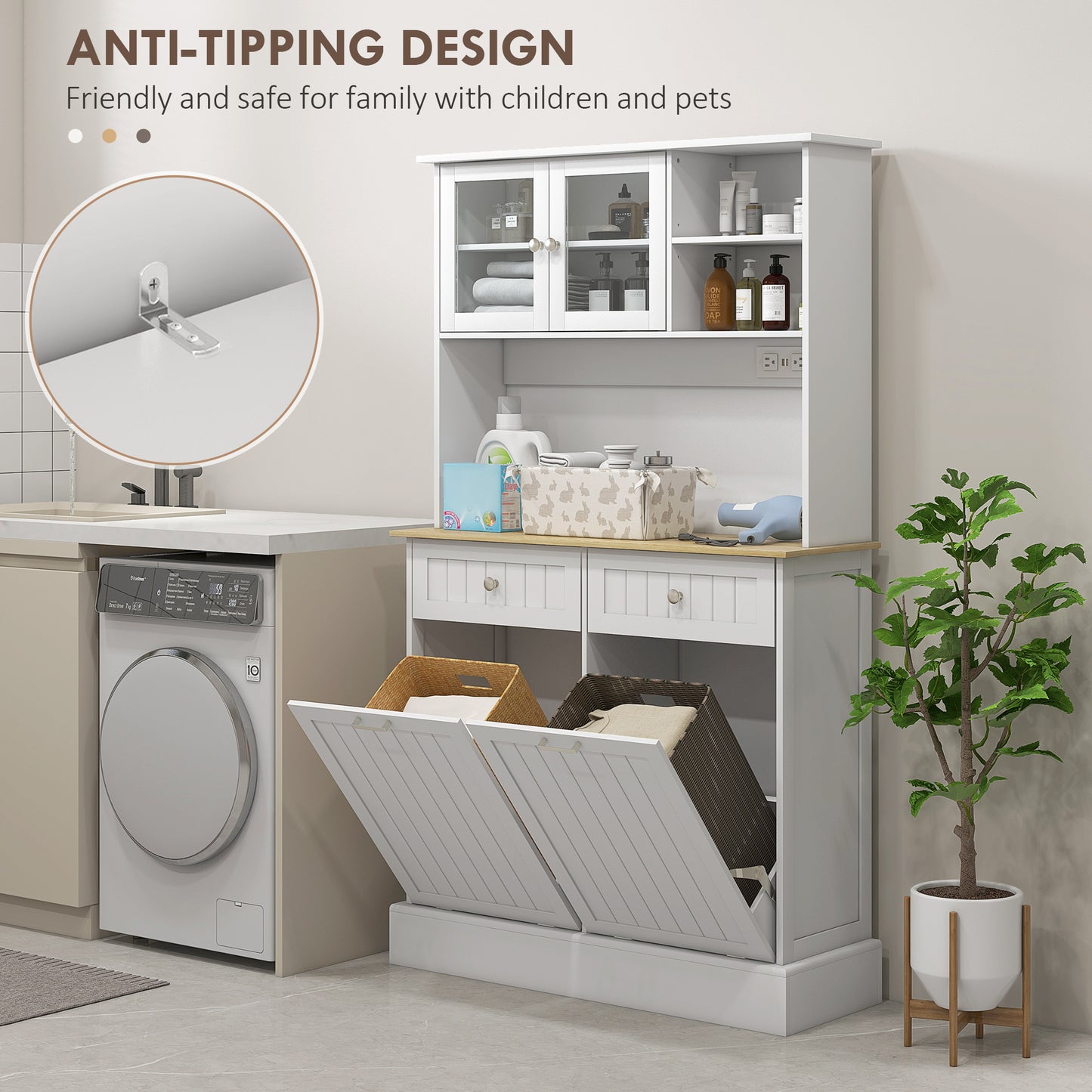 Kitchen Cabinet with Charging Station, White
