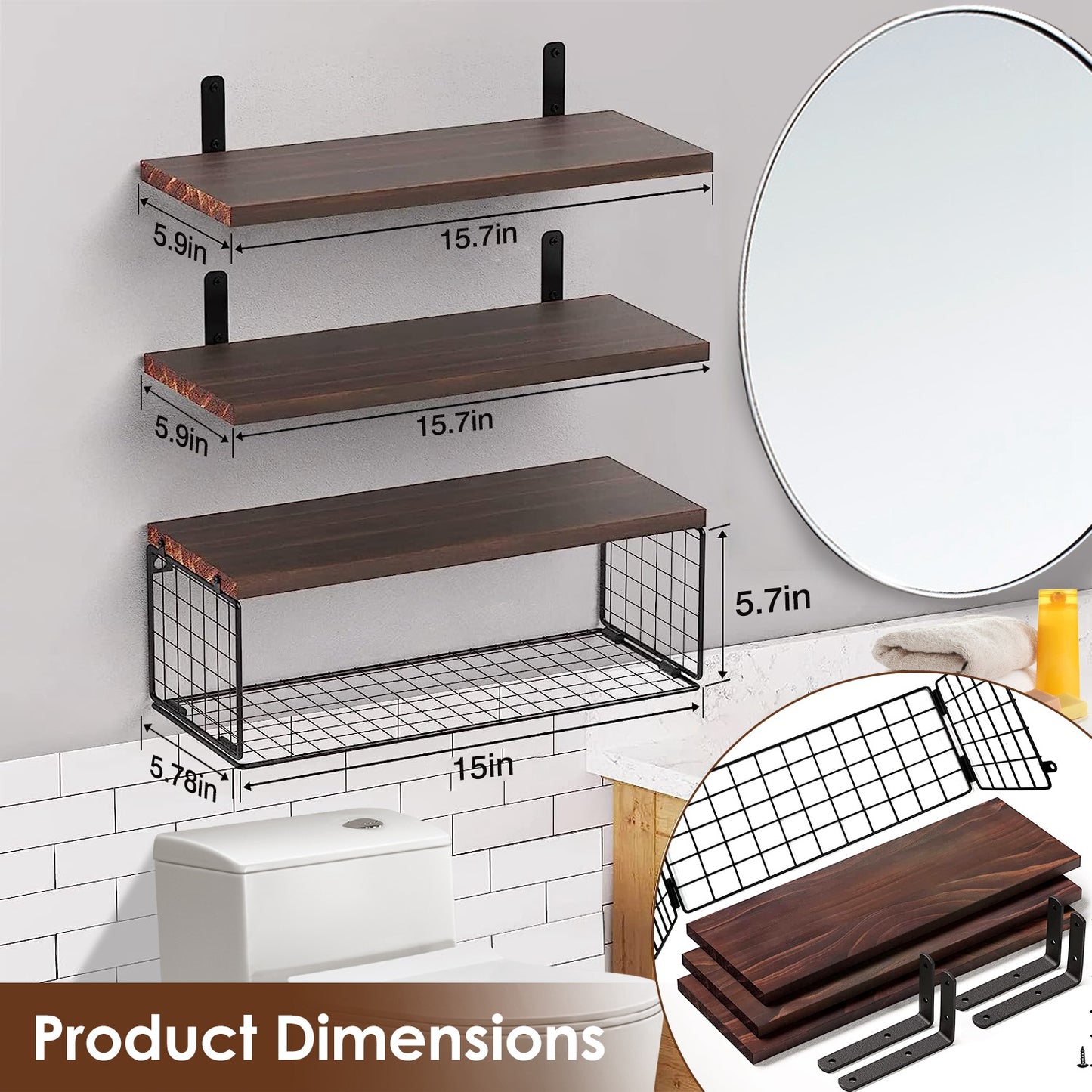 2 In 1 Floating Shelves with Storage Basket
