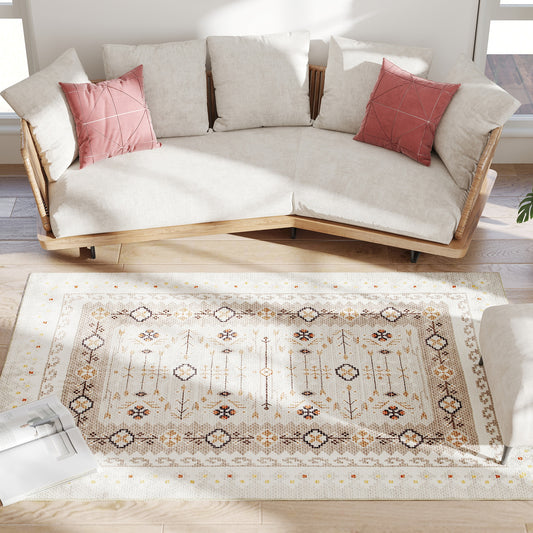 Machine Washable Area Rug 4x6, Non-Slip Boho Flannel Print