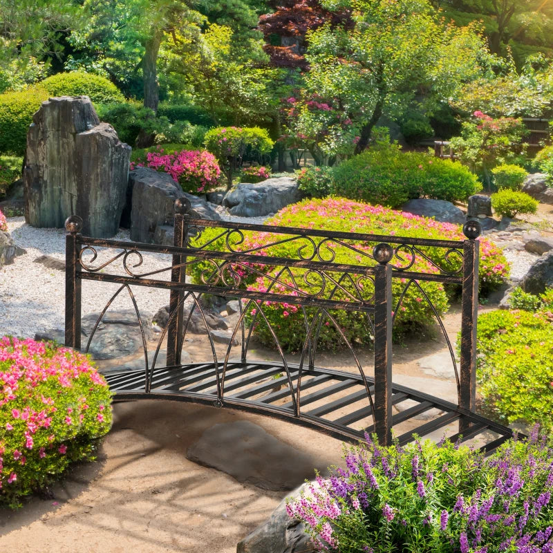 Metal Arch Garden Bridge with Safety Siderails