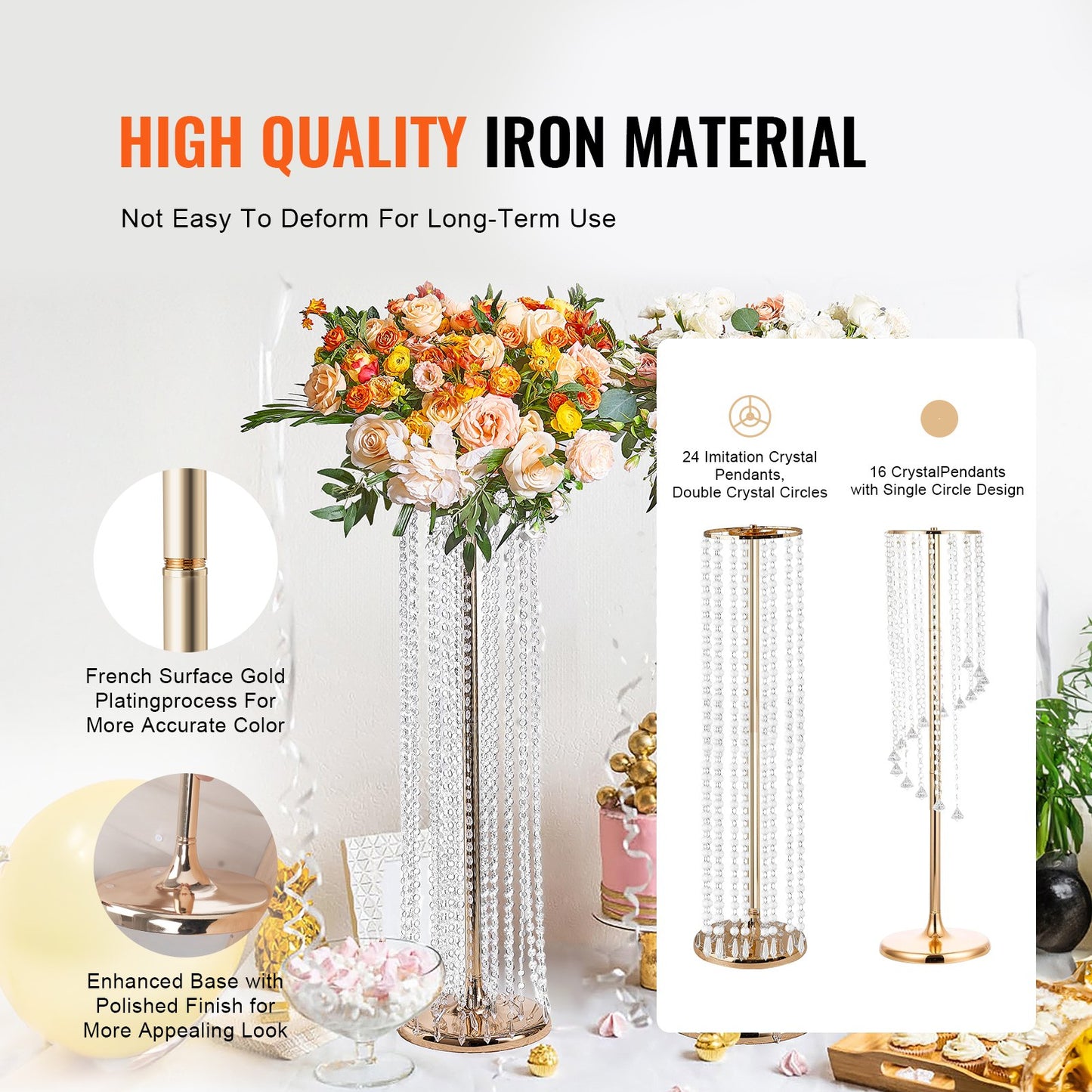 4PCS 35.43inch Tall Crystal Flower Stand
