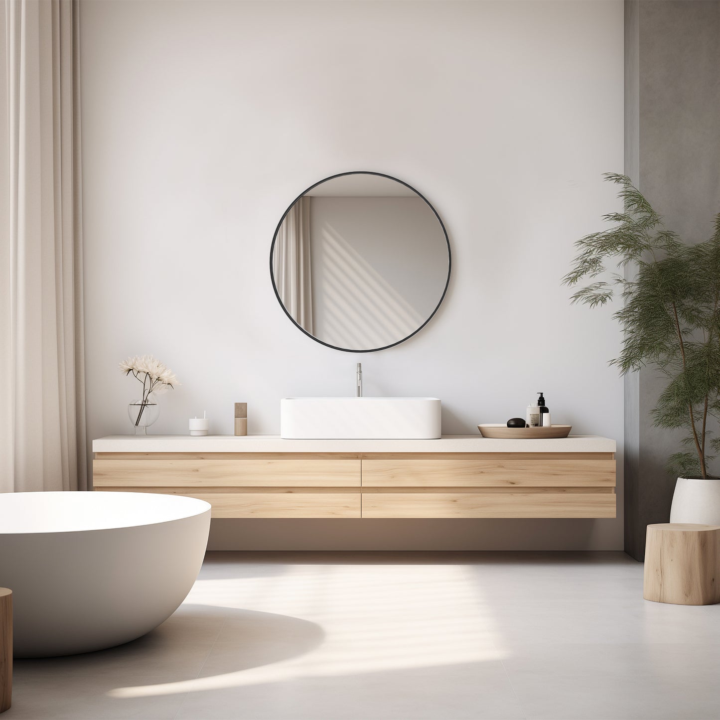 20" Black Circular Wall Mirror