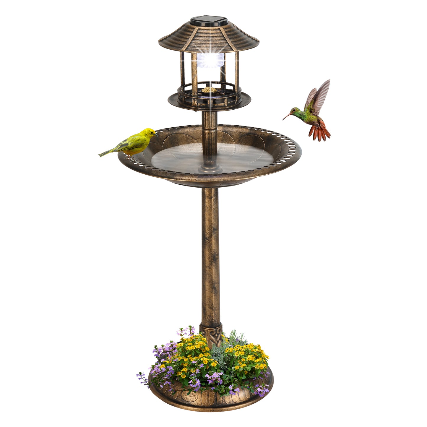Bronze, With Solar Light, Bird Bath