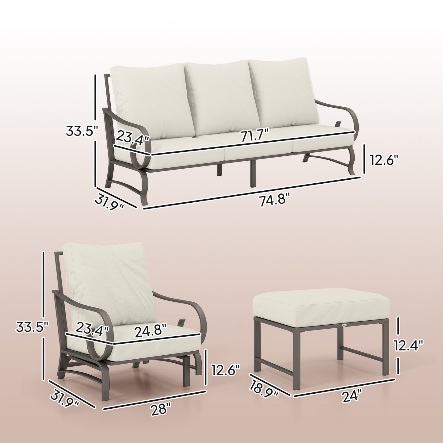 5 Piece Backyard Patio Furniture Set, Beige