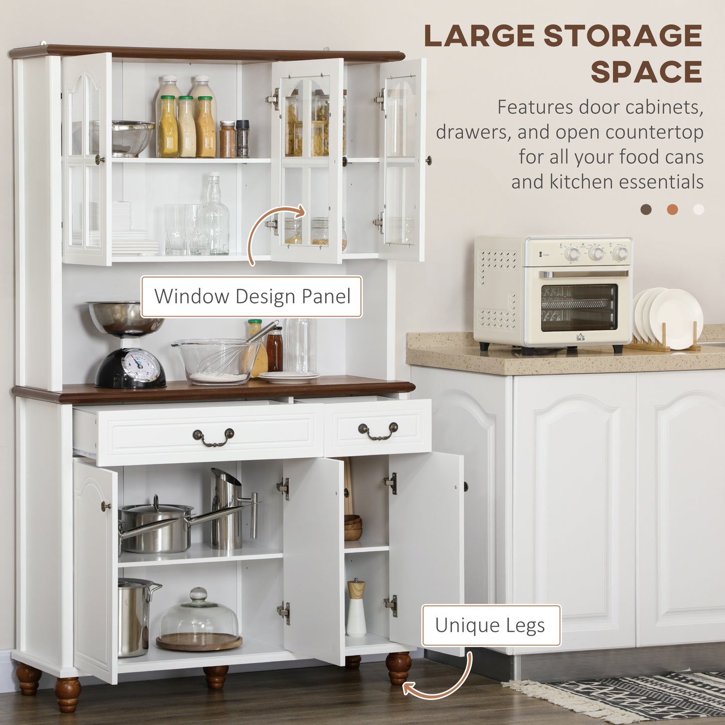 Kitchen Buffet with Hutch, White