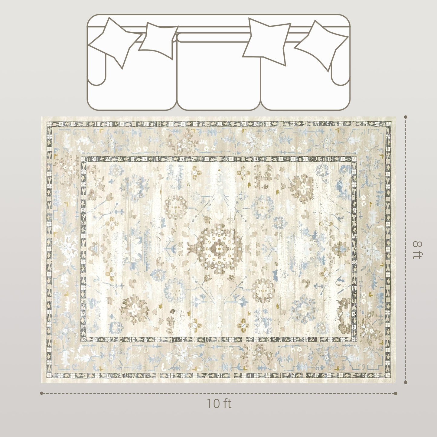 8x10 Washable Area Rug, Blue