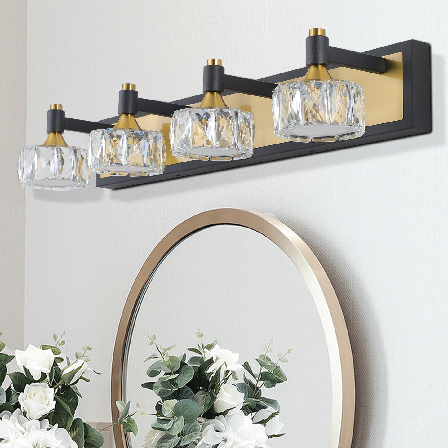 LED 4-Light Modern Crystal Bathroom Vanity Light Fixture