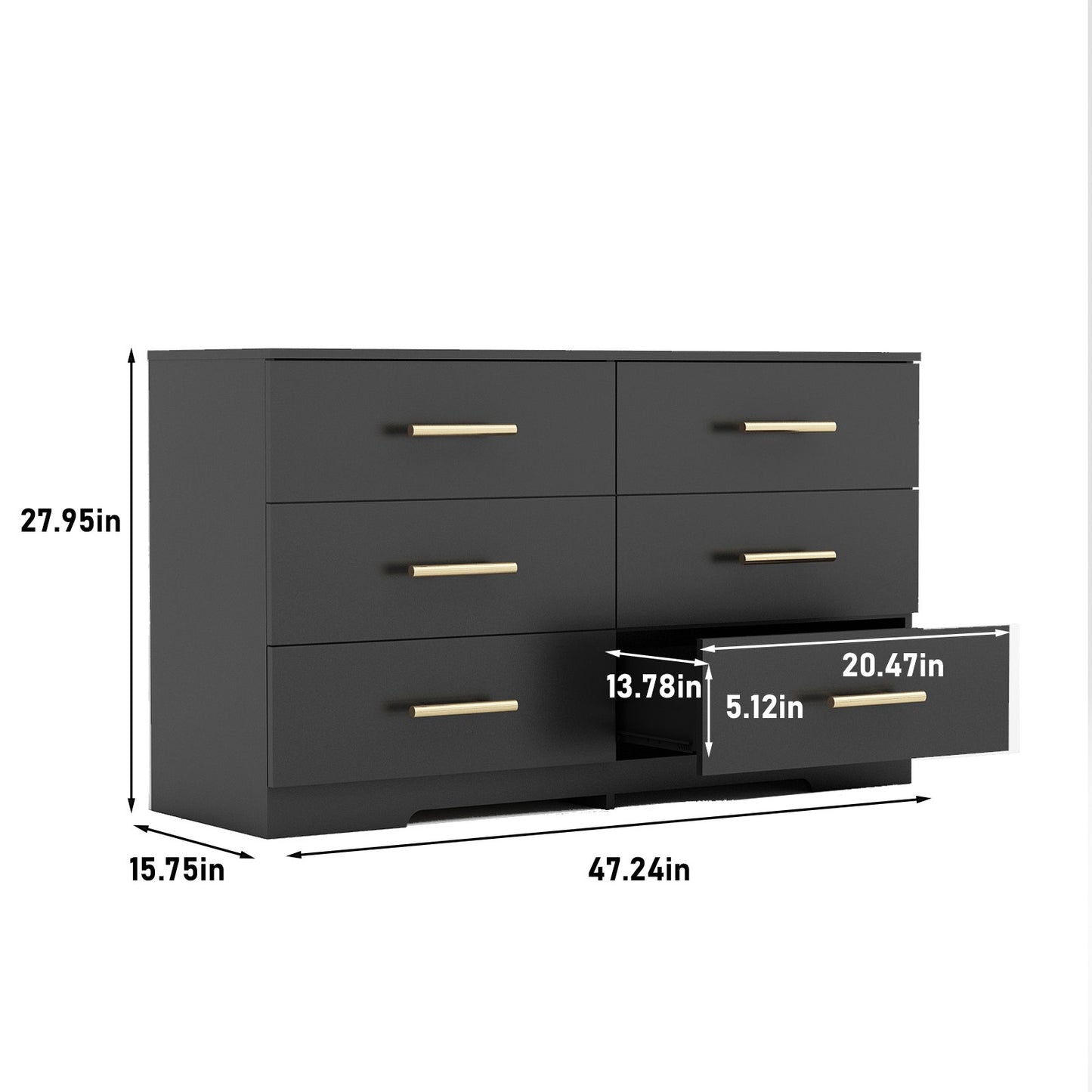 Large 6 Drawer Dresser with Golden Handle