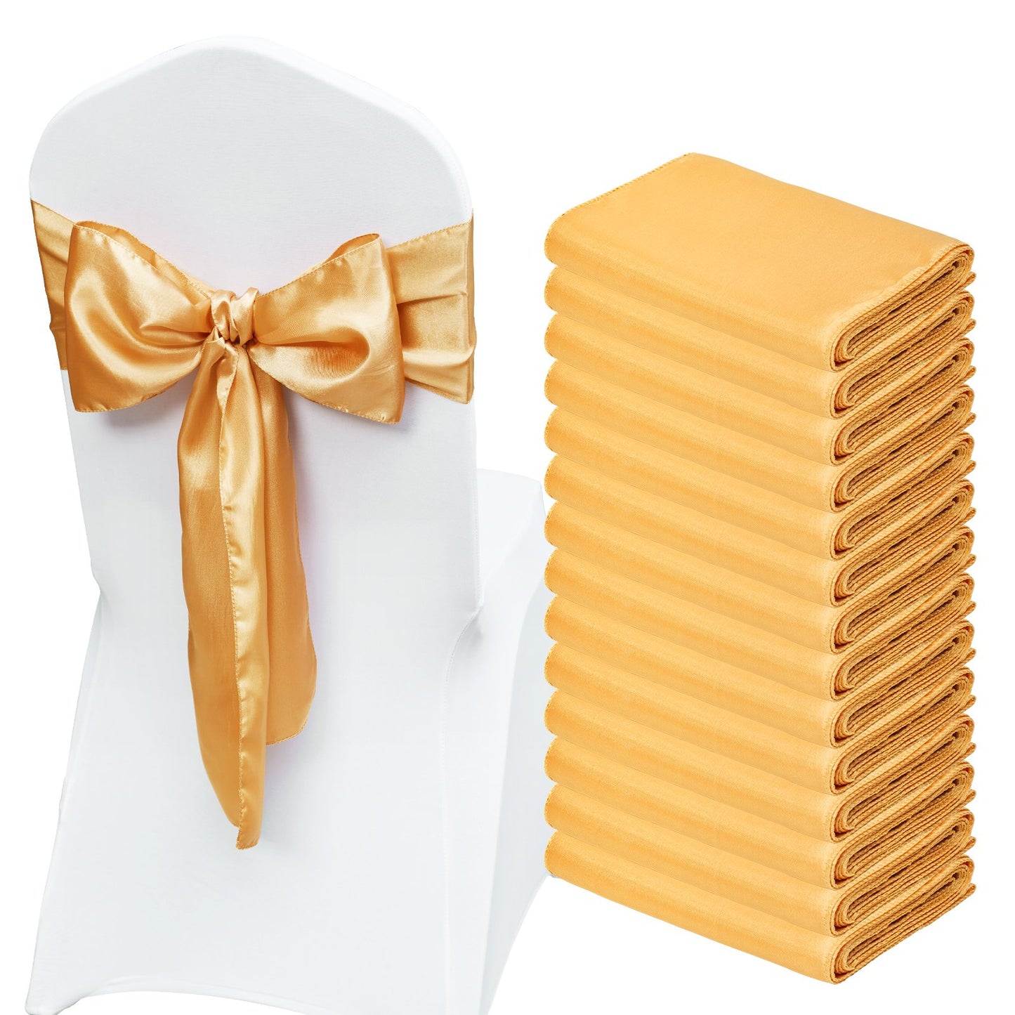 50 PC Stretch Chair Sash Bows, Gold