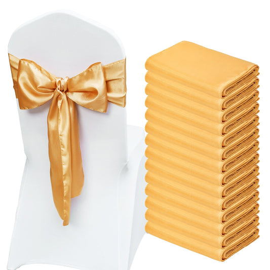 50 PC Stretch Chair Sash Bows, Gold