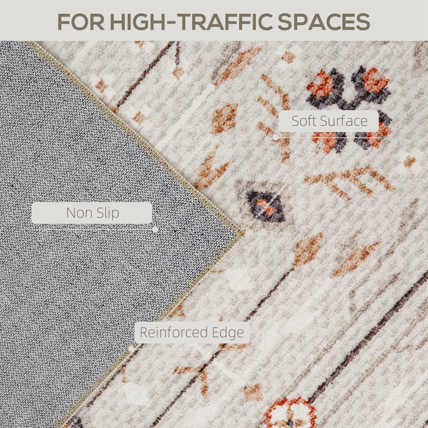 Machine Washable Area Rug 4x6, Non-Slip Boho Flannel Print