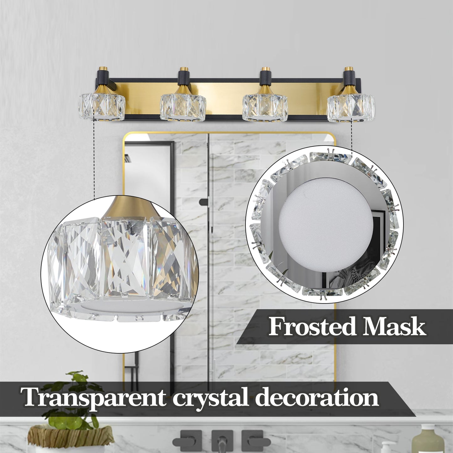 LED 4-Light Modern Crystal Bathroom Vanity Light Fixture