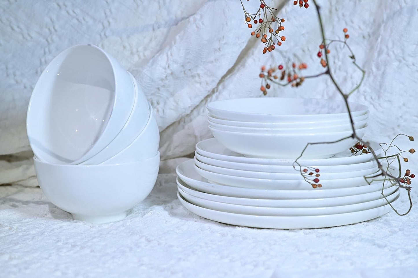 Lily Bone China 16 Pc Dinnerware Set for 4, White