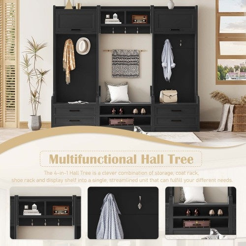4-in-1 Detachable Hall Tree with Storage And 7 Hooks