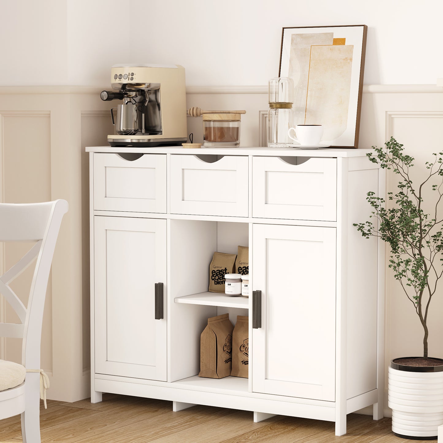 White Storage Cabinet with Drawers