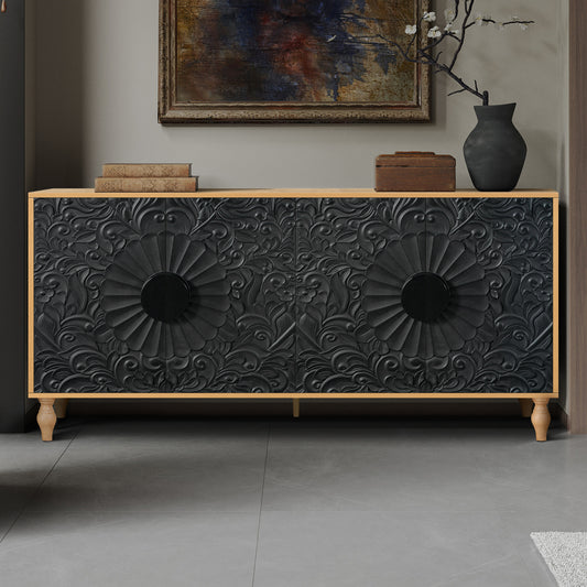 Black Carved Wood Cabinet