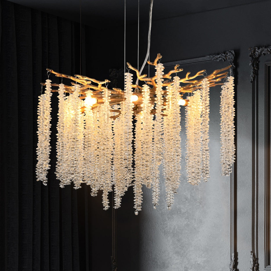 24-inch Modern Golden Pendant Light with Cascading Crystals