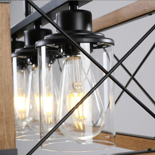 32 Inch Walnut Industrial Farmhouse Rectangle 5-Light Chandelier