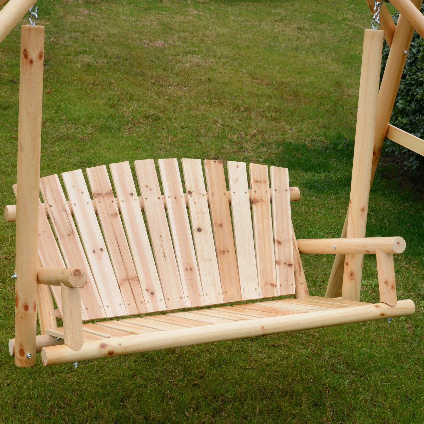 2-Seat Wooden Swing Bench, Natural Wood