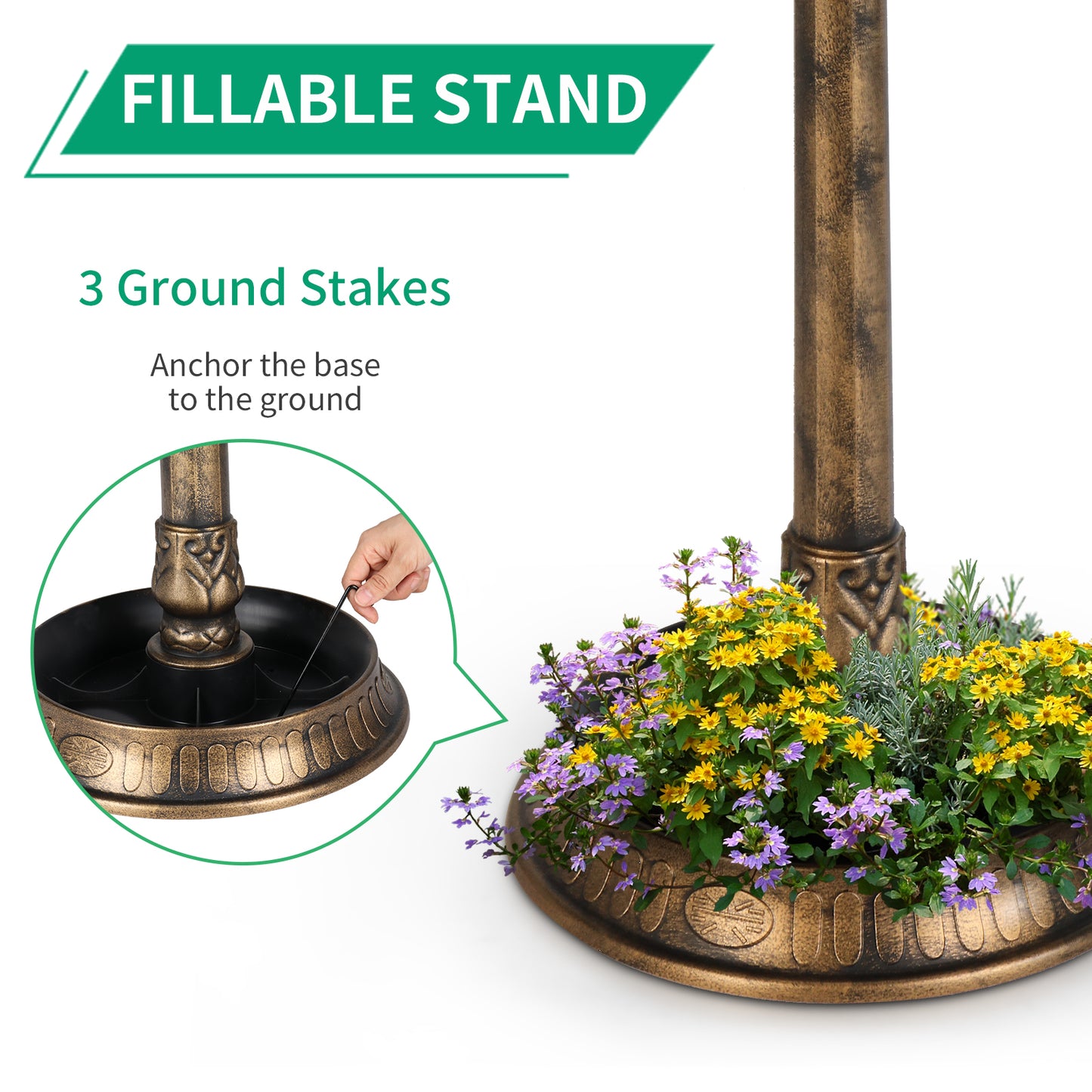 Bronze, With Solar Light, Bird Bath