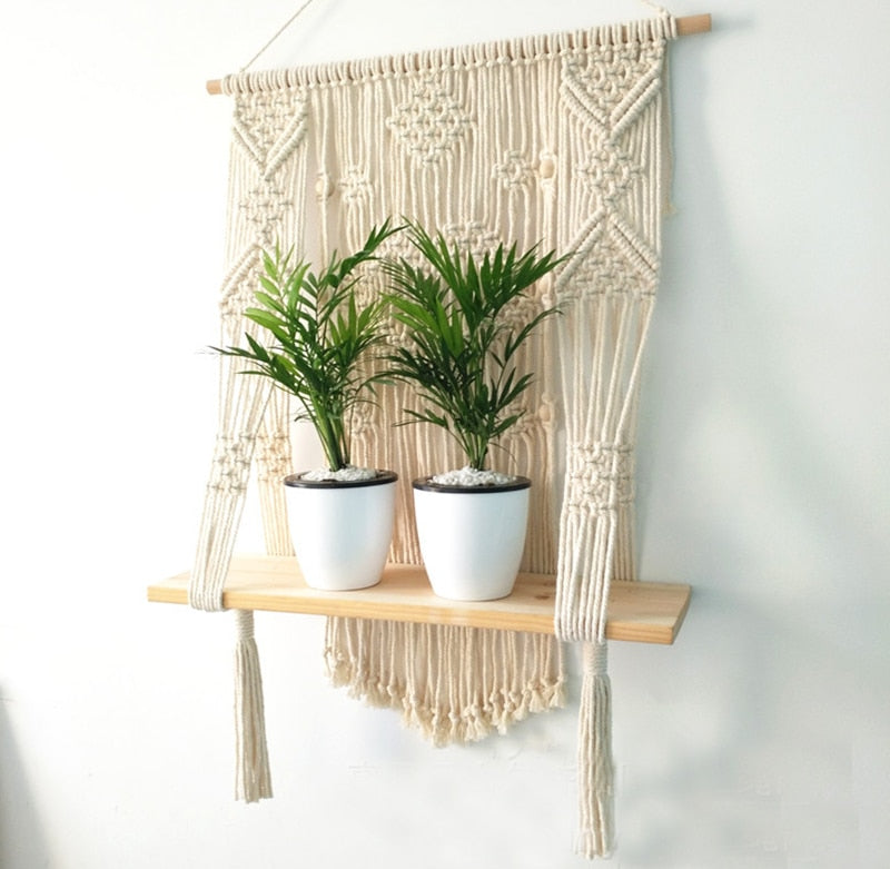 Macrame Plant Hanger with Shelf