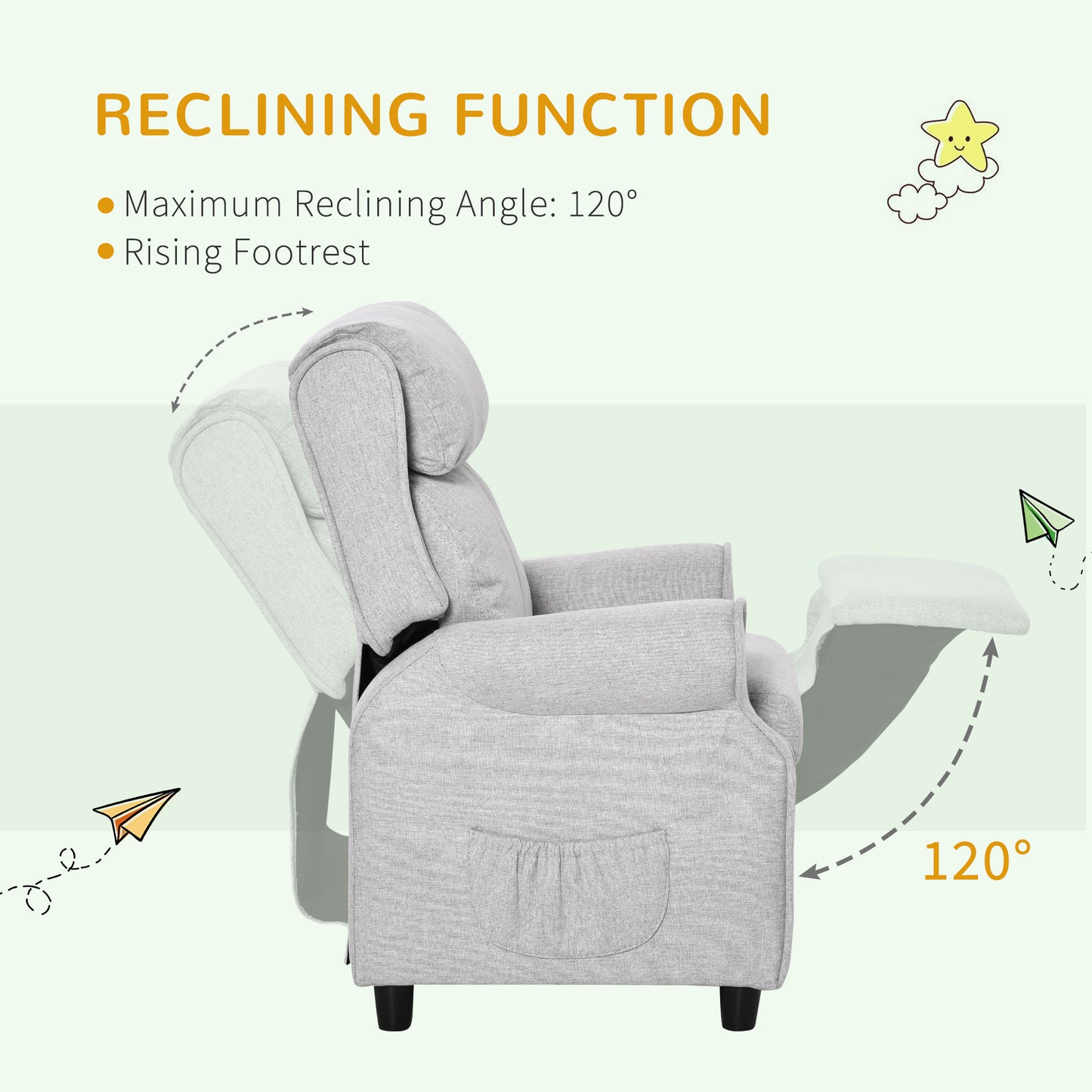 Kids Recliner Chair, Light Grey