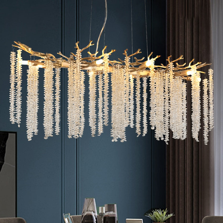 39-inch Modern Golden Pendant Light with Cascading Crystals