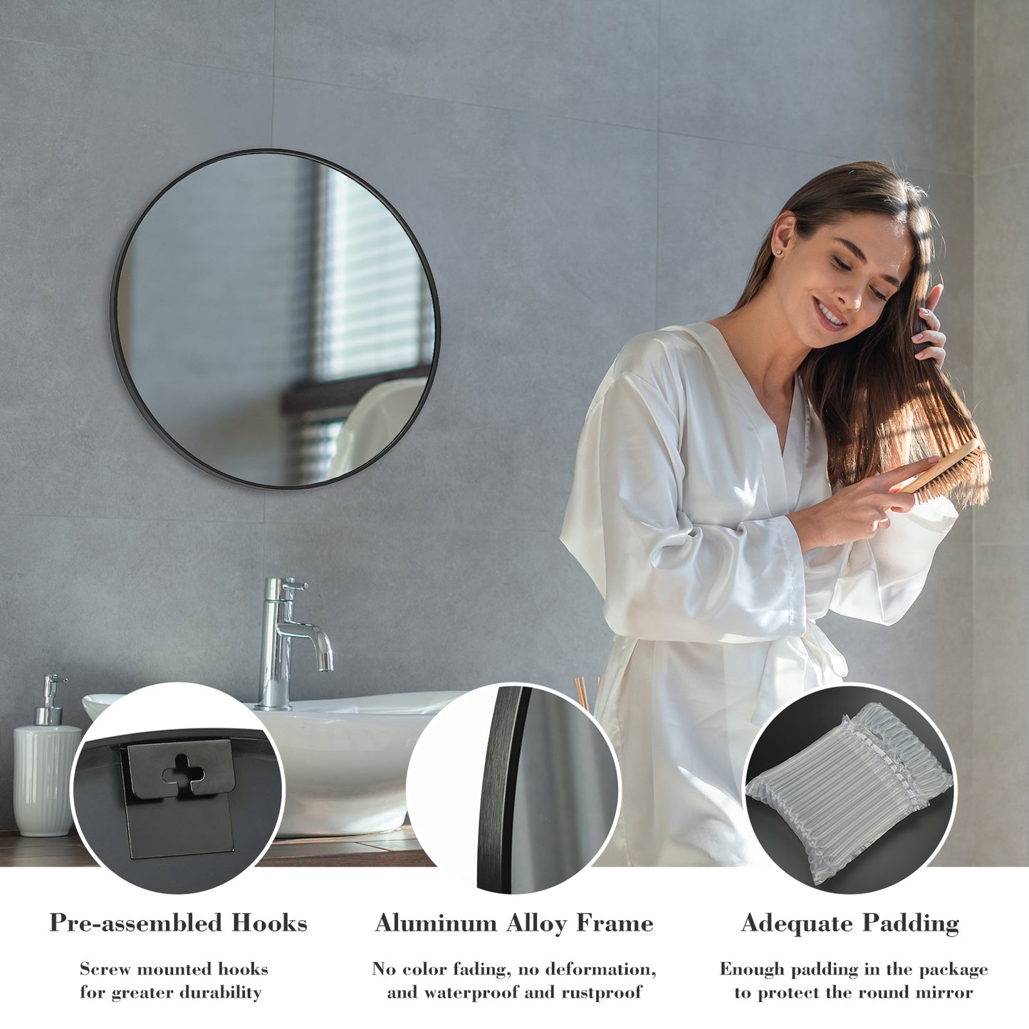 20" Black Circular Wall Mirror