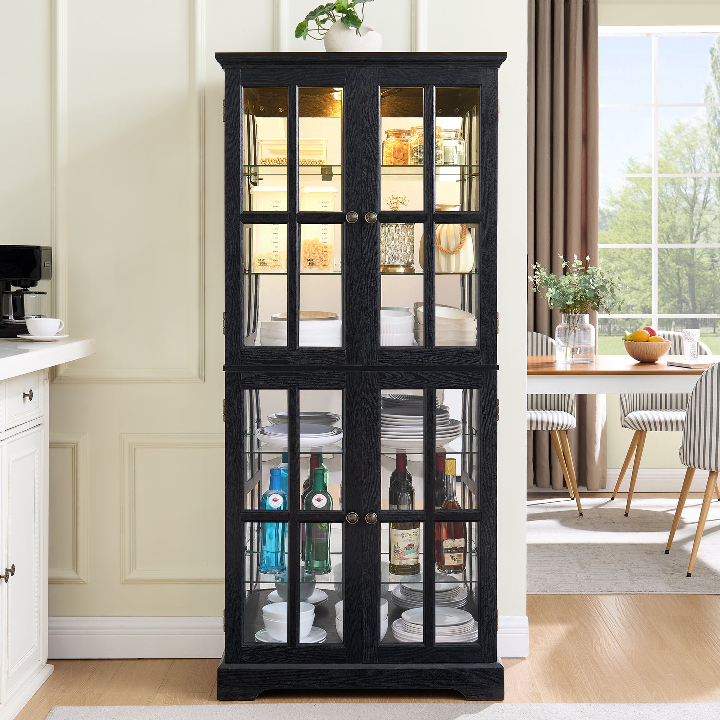 Antique Display Cabinet with Glass Doors and Adjustable Shelves