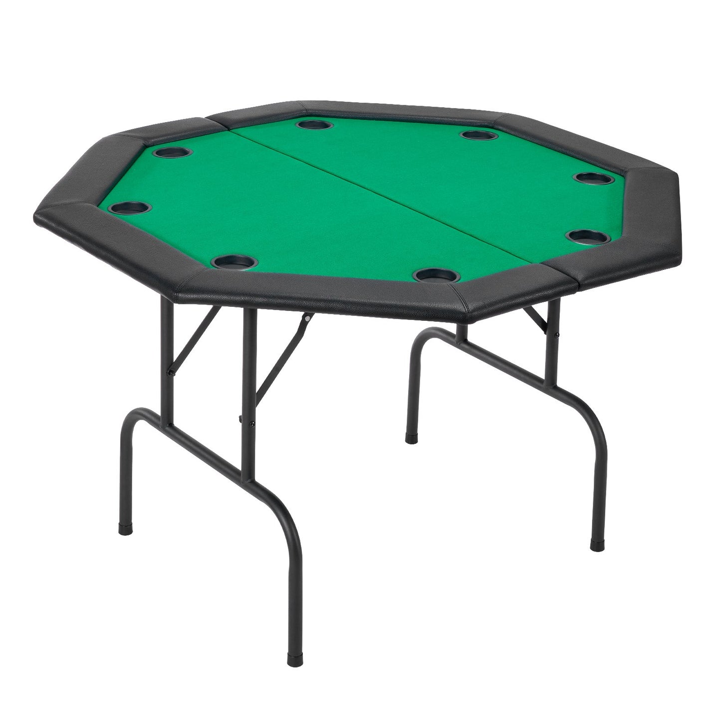 Foldable Poker Table, 8 Player 48 In Folding Casino Leisure Table With Padded Rails & Cup Holders, Octagonal Portable Game Tables With Felt & Metal Legs, For Texas Hold'em Game And Blackjack