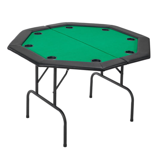 Foldable Poker Table, 8 Player 48 In Folding Casino Leisure Table With Padded Rails & Cup Holders, Octagonal Portable Game Tables With Felt & Metal Legs, For Texas Hold'em Game And Blackjack