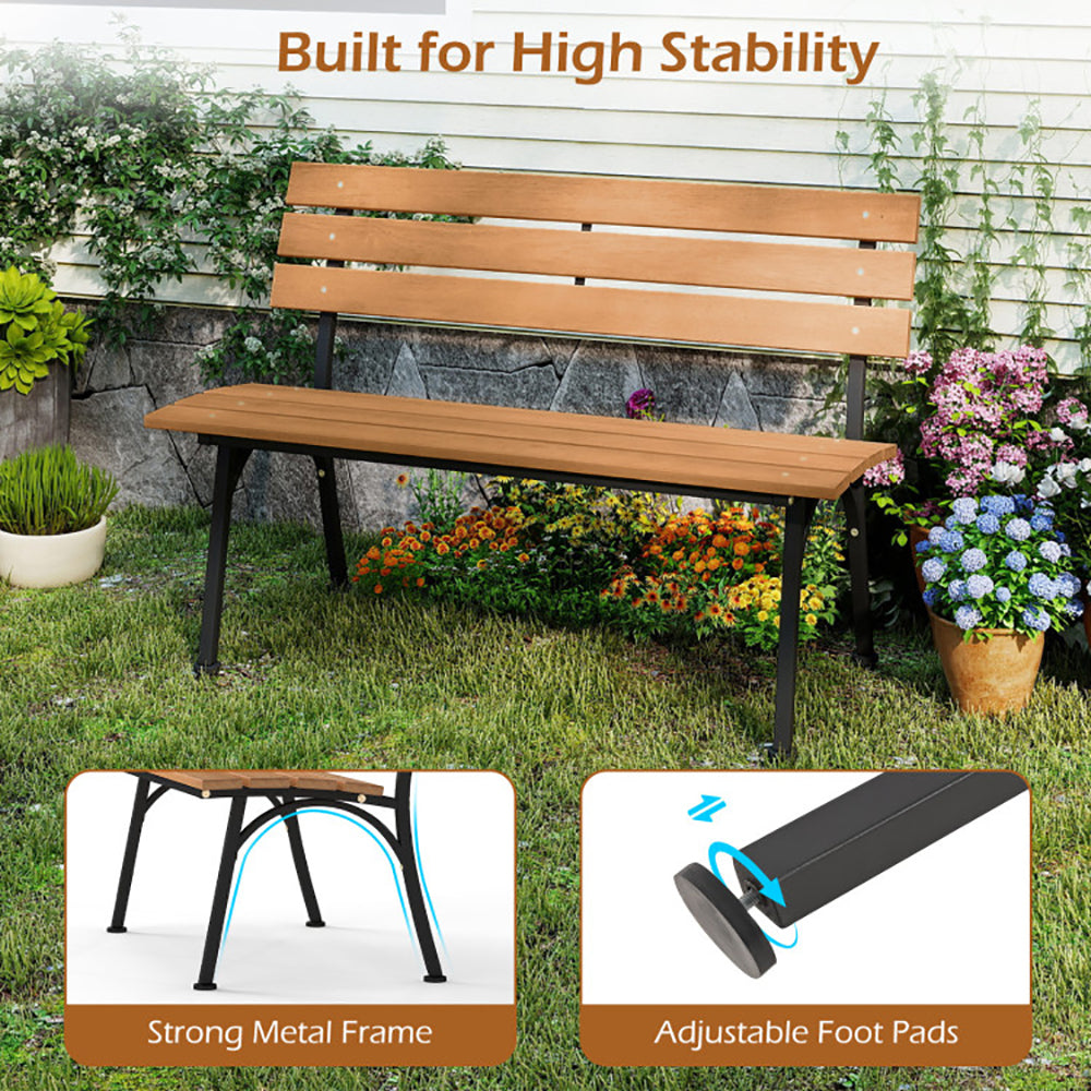 47 Inch Outdoor Acacia Wood Bench With Metal Frame And Slatted Seat