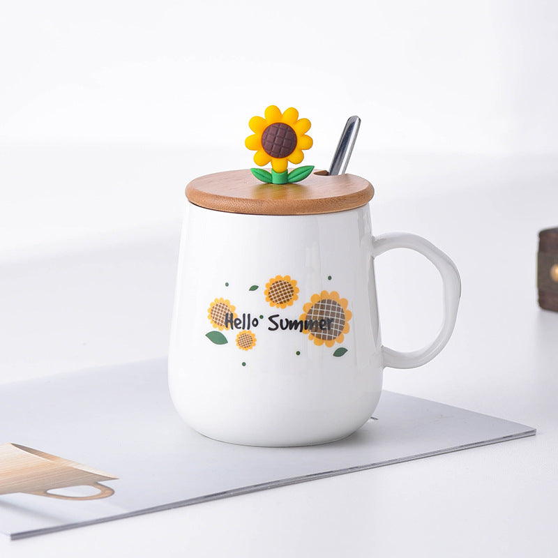 Sunflower Ceramic Cup with Lid