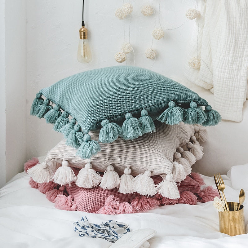 Solid Color Fringe Side Pillow