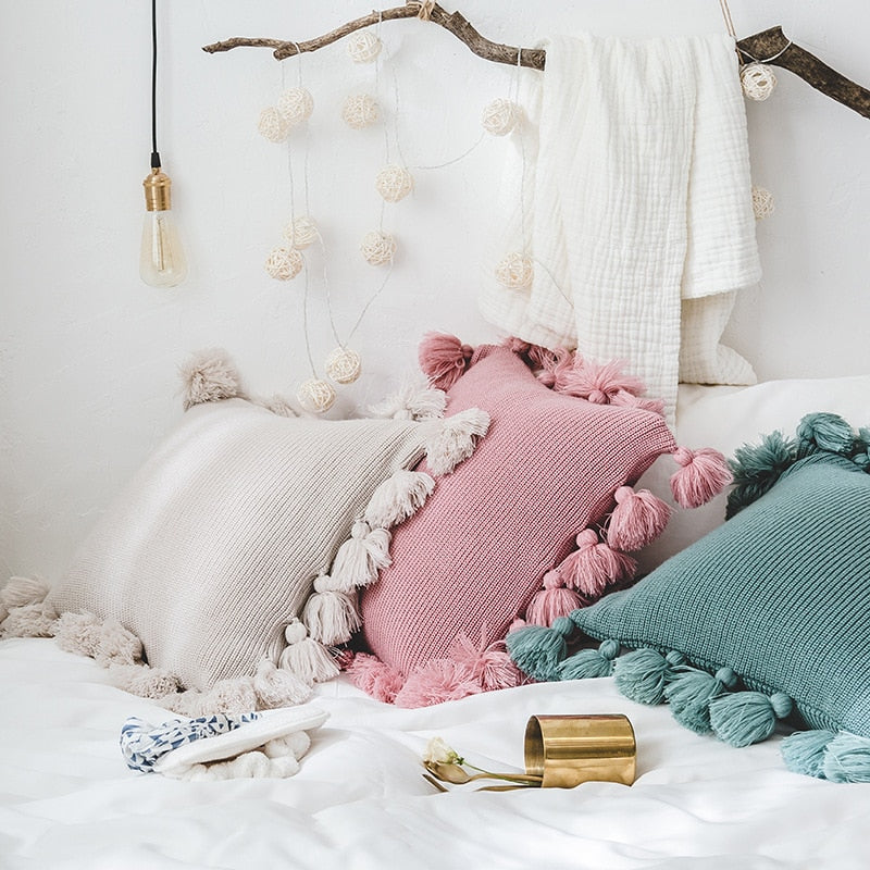 Solid Color Fringe Side Pillow